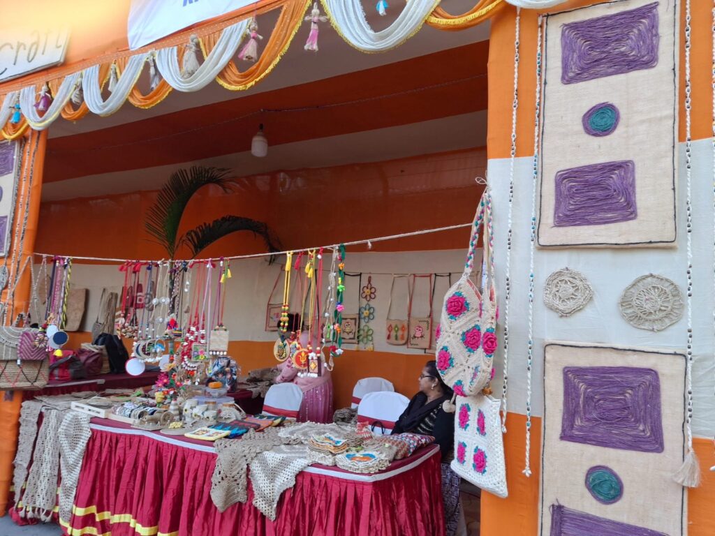 Handmade artisan crafts displayed at a local market stall, connecting artisans to wider markets and fair trade buyers