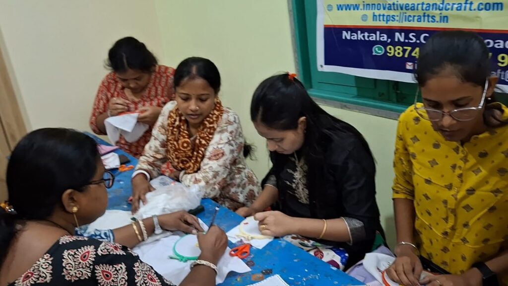 Women learning craft in online vocational course for empowerment
